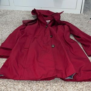 Red calvin klein coat with removable hood
